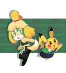  2018 animal_crossing anthro boxf breasts butt canine dog duo female fur grin hi_res isabelle_(animal_crossing) looking_back luchador mammal mask midriff nintendo outfit_swap pikachu pok&eacute;mon pok&eacute;mon_(species) rear_view shih_tzu simple_background smile standing super_smash_bros._ultimate video_games wrestler yellow_fur 