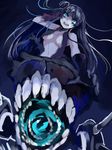  angry aqua_eyes bare_shoulders black_gloves black_hair blush breasts double_bun gloves hair_half_undone kantai_collection light_cruiser_oni long_hair medium_breasts midriff nagihashi_koko navel open_mouth shinkaisei-kan sleeveless solo torn_clothes turret white_skin 