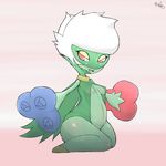  blush breasts female flora_fauna flower hair humanoid looking_at_viewer nano-risk nintendo plain_background plant pok&eacute;mon red_eyes roserade smile solo video_games 