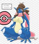  amphibian anthro anthrofied blush breasts crouching female frog greninja hilda_(pok&eacute;mon) izumi_(artist) japanese_text nervous nintendo open_mouth pok&eacute;ball pok&eacute;mon pok&eacute;morph solo tears text tongue video_games 