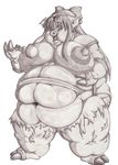  abstract_background anthro areola big_breasts big_ears bow breasts clothing fangs female gloves greyscale kichi legwear mammal monochrome nervous nipples nude obese open_mouth overweight pig porcine solo standing stockings teeth torn_clothing transformation 