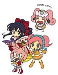  amy_rose black_hair bow bukiko company_connection crossover game_console hair_bow headset japanese_clothes multiple_girls pink_hair ponytail red_bow sakura_taisen sega sega_dreamcast sega_dreamcast_(sega_hard_girls) sega_hard_girls shinguuji_sakura sonic_the_hedgehog space_channel_5 twintails ulala 