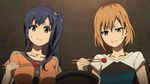  2girls animated animated_gif blush eating long_hair multiple_girls shirobako short_hair tears 