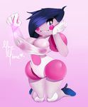  &lt;3 anthro big_breasts blue_eyes blue_hair breasts butt clothed clothing female gloves hair humanoid kneeling looking_at_viewer mr._mime navel nintendo nipples plantpenetrator pok&eacute;mon pussy shadow shoes smile solo teeth video_games 