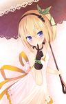  black_choker blonde_hair blue_eyes blush bow choker collarbone dress edna_(tales) finger_to_mouth gloves hair_bow highres parasol pi-pie side_ponytail single_glove solo tales_of_(series) tales_of_zestiria umbrella 