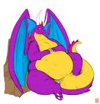  belly chubby color dragon female gillpanda horn looking_at_viewer morbidly_obese overweight plain_background smile thick_tail white_background wings 