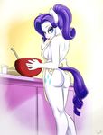  2015 anthro anthrofied apron blue_eyes bowl breasts butt cutie_mark equine eyeshadow female feral friendship_is_magic frosting hair horn horse makeup mammal my_little_pony naked_apron nude pony purple_hair rarity_(mlp) skecchiart solo unicorn 