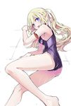  armband ass bad_id bad_pixiv_id blonde_hair blue_eyes hair_ribbon long_hair lying on_side one-piece_swimsuit open_mouth original ribbon school_swimsuit sketch solo swimsuit tajima_ryuushi twintails 