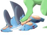  2015 3_toes ambiguous_gender blood claws duo feral lying nintendo one_eye_closed open_mouth panting plain_background pok&eacute;mon reptile scalie sceptile shadow standing step swampert sweat toe_claws toes video_games white_background wounded あぁち 