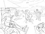  5girls alternate_hair_length alternate_hairstyle arms_around_neck ass bad_id bad_tumblr_id barefoot beach breasts censored closed_eyes commentary diepod gamagoori_ira greyscale hair_bun hat hug hug_from_behind jakuzure_nonon kill_la_kill kiryuuin_satsuki lap_pillow mankanshoku_mako mankanshoku_sukuyo matoi_ryuuko medium_breasts mikisugi_aikurou monochrome multiple_boys multiple_girls novelty_censor nude nude_beach nudist outdoors public_nudity pun reading sanageyama_uzu seiza short_hair sideboob sitting sketch sleeping sleeping_on_person sun_hat 