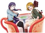  &gt;:) alternate_hairstyle animal_hat bag bag_charm bangs black_legwear boots bow bracelet braid briefcase casual cat_hat charm_(object) crossed_arms crown_braid fur-trimmed_boots fur_trim green_eyes grin hair_bow hair_ornament hat hat_removed headwear_removed jacket jewelry koizumi_hanayo long_hair long_sleeves love_live! love_live!_school_idol_festival love_live!_school_idol_project multiple_girls official_art open_mouth purple_eyes purple_hair purple_skirt scared scrunchie short_hair shoulder_bag single_braid skirt smile spinning_teacup thighhighs third-party_edit toujou_nozomi transparent_background v-shaped_eyebrows watch wrist_scrunchie wristwatch x_hair_ornament 