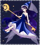  bad_id bad_pixiv_id black_hair blue_dress choker cookie_run dress full_body gloves green_(wintergreen) hat key long_hair looking_at_viewer moonlight_cookie personification purple_eyes smile solo staff strapless strapless_dress very_long_hair white_gloves 