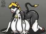  2014 all_fours anthro big_breasts blonde_hair bovine breasts butt cowbell female hair hooves huge_breasts lactating mammal milk nipples nude romman08 solo 