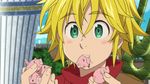  1boy animated animated_gif blonde_hair eating green_eyes hawk_(nanatsu_no_taizai) meliodas nanatsu_no_taizai pig 