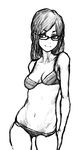  bra breasts contrapposto glasses monochrome panties simple_background skinny solo underwear wabaki wabaki88 white_background 