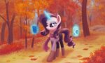  2015 autumn blue_eyes bush cellphone clothing cup equine eyeshadow female forest friendship_is_magic glowing hair horn joellethenose levitation magic makeup mammal my_little_pony path phone purple_hair rarity_(mlp) rock scarf solo sparkles starbucks tree unicorn walking 