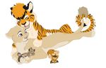  &lt;3 affection blue_eyes cub feline female hybrid interspecies kato_yamamoto lion male mammal naoki-chan purple_eyes smile tail_curl tiger tigon young 