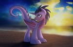  2015 absurd_res beach cloud dragon dragonification drawponies fangs female friendship_is_magic hi_res horn looking_at_viewer my_little_pony outside purple_eyes sand sea seaside sharp_teeth solo sun sunset teeth twilight_sparkle_(mlp) water wings 