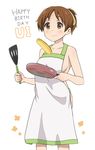  apron brown_eyes brown_hair flipping_food food frying_pan happy_birthday hirasawa_ui k-on! naked_apron nude ponytail shizupu short_hair spatula 