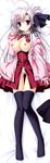  absurdres black_legwear breasts cat_hair_ornament dakimakura full_body grey_hair hair_bun hair_ornament highres huge_filesize kuon_nagisa large_breasts long_hair long_sleeves nanaroba_hana nipples open_clothes open_shirt panties pantyshot pink_eyes school_uniform shirt solo sweater_vest thighhighs underwear unmei_senjou_no_phi white_panties |_| 