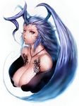  ahoge bare_shoulders blue_eyes blue_hair breasts final_fantasy final_fantasy_x fumio_(rsqkr) genderswap genderswap_(mtf) huge_ahoge huge_breasts jewelry lips long_hair necklace seymour_guado simple_background solo tattoo white_background 