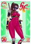  1girl 2012 abs aki_kyouma armor bodysuit breasts brown_eyes brown_hair erect_nipples long_hair looking_at_viewer mask ninja ponytail skin_tight solo soul_calibur soulcalibur_iii taki_(soulcalibur) 