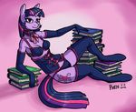  2014 anthro anthrofied book bra clothing collar corset elbow_gloves equine female friendship_is_magic fur gloves hair hi_res horn lingerie mammal my_little_pony panties phen-the-pony purple_body purple_eyes purple_hair solo twilight_sparkle_(mlp) two_tone_hair underwear unicorn 