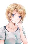  alternate_hairstyle ayase_eli blue_eyes brown_hair collarbone cosplay highres jewelry love_live! love_live!_school_idol_project necklace short_hair smile solo suito 