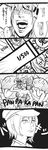  &gt;_o 4koma ;p admiral_(kantai_collection) afro bandages battleship_water_oni breasts cleavage collarbone comic death_note double_v dress emphasis_lines gameplay_mechanics god_of_the_new_world greyscale hand_on_hip highres horn kantai_collection long_hair medium_breasts monochrome o3o one_eye_closed open_mouth pan-pa-ka-paaan! parody sekigan shinkaisei-kan tears tongue tongue_out translated v 