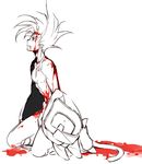  blood houshin_engi kneeling male_focus monochrome pointy_ears raishinshi shirtless sketch solo tail utsugi_(skydream) 