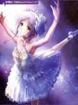  angel_beats! armpits arms_up ballerina ballet breasts cleavage dress goto_p leg_up plantar_flexion silver_hair small_breasts solo tenshi_(angel_beats!) tiara tutu yellow_eyes 