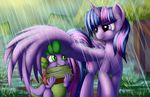  2015 book dragon equine female feral friendship_is_magic grennadder horn male mammal my_little_pony raining spike_(mlp) twilight_sparkle_(mlp) wet winged_unicorn wings 