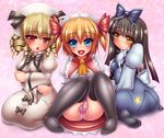  ass black_hair blonde_hair blue_skirt drill_hair harumi_(harumix) long_hair luna_child multiple_girls panties pantyshot pink_panties red_eyes short_hair skirt star_sapphire sunny_milk touhou twintails underwear yellow_eyes 