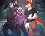  2014 anthro chinese_dragon claws clothed clothing dragon dragonstache eyewear fangs fur furred_dragon glasses grin hair horn imminent_rape k.m. licking licking_lips male mammal orange_eyes purple_eyes red_eyes roanoak scalie size_difference smile teeth tongue tongue_out unsure whiskers 