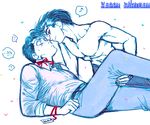  blush character_name chest couple jungyun99 kuwabara_kazuma male_focus multiple_boys red_string shirtless smile string urameshi_yuusuke yaoi yuu_yuu_hakusho 