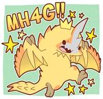  ambiguous_gender capcom chibi claws cute dragon feral gold_scales horn igriega japanese_text monster_hunter pinecone plain_background scales scalie seregios solo spiked_tail spikes text video_games wings wyvern 