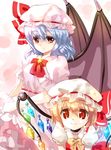  bat_wings blonde_hair blue_hair bow flandre_scarlet hat hat_bow mob_cap multiple_girls nagare red_eyes remilia_scarlet siblings sisters touhou wings 