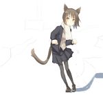  animal_ears bad_id bad_pixiv_id brown_eyes brown_hair cat_day cat_ears cat_tail kimura_(ykimu) original pantyhose scarf short_hair sketch solo tail 