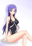  aono_miki competition_swimsuit fresh_precure! highleg highleg_swimsuit long_hair northman one-piece_swimsuit precure purple_eyes purple_hair sitting swimsuit 