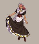  azusa_(hws) corset dress full_body highres long_dress looking_at_viewer maid maid_headdress pink_hair short_hair simple_background smile solo suisei_no_gargantia 