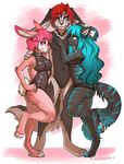  anthro aria_(lilkittenalice) black_fur blue_hair blue_stripes breasts cabbit cat feline female flaredra fur hair hybrid lagomorph male mammal melody_(lilkittenalice) pink_fur pink_hair rabbit tokiya 