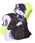  big_tail blue_eyes clothed clothing flaredra fur hair jacket mammal purple_fur purple_hair skunk tagme white_fur 