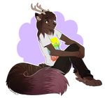  antlers big_tail brown_eyes brown_fur brown_hair clothed clothing female flaredra fur hair horn mammal 