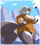  anthro big_breasts breasts chalo chloe_sinclaire cleavage clothed clothing female fluffy_tail fur grey_fur hair huge_breasts lips long_hair mammal skunk solo standing voluptuous white_fur white_hair wide_hips 