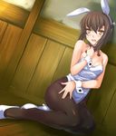  animal_ears bare_shoulders black_legwear blush breasts brown_eyes brown_hair bunny_ears bunnysuit detached_collar headgear high_heels ipuu_(el-ane_koubou) kantai_collection open_mouth pantyhose short_hair small_breasts solo taihou_(kantai_collection) wrist_cuffs 