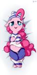  2015 blue_eyes clothing earth_pony equine female feral friendship_is_magic fur hair horse lying mammal mostazathy my_little_pony navel nfl on_back pink_fur pink_hair pinkie_pie_(mlp) pony smile solo 