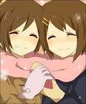  bad_id bad_pixiv_id blush closed_eyes gloves hirasawa_ui hirasawa_yui k-on! mono_(recall) multiple_girls scarf shared_scarf siblings sisters smile 
