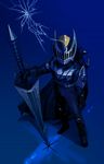  armor cape from_above kamen_rider kamen_rider_knight kamen_rider_ryuki kamen_rider_ryuki_(series) lance male_focus moi_(yfvlibbl9i) polearm solo weapon 