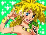  \m/ blonde_hair broly dragon_ball dragon_ball_z genderswap jewelry long_hair macross macross_frontier microphone necklace parody smile solo star 