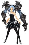  armor armored_twintails bare_shoulders blue_hair borrowed_character collarbone dress gauntlets hair_ornament legs long_hair original pantyhose red_eyes solo sword twintails ukuel weapon yato 